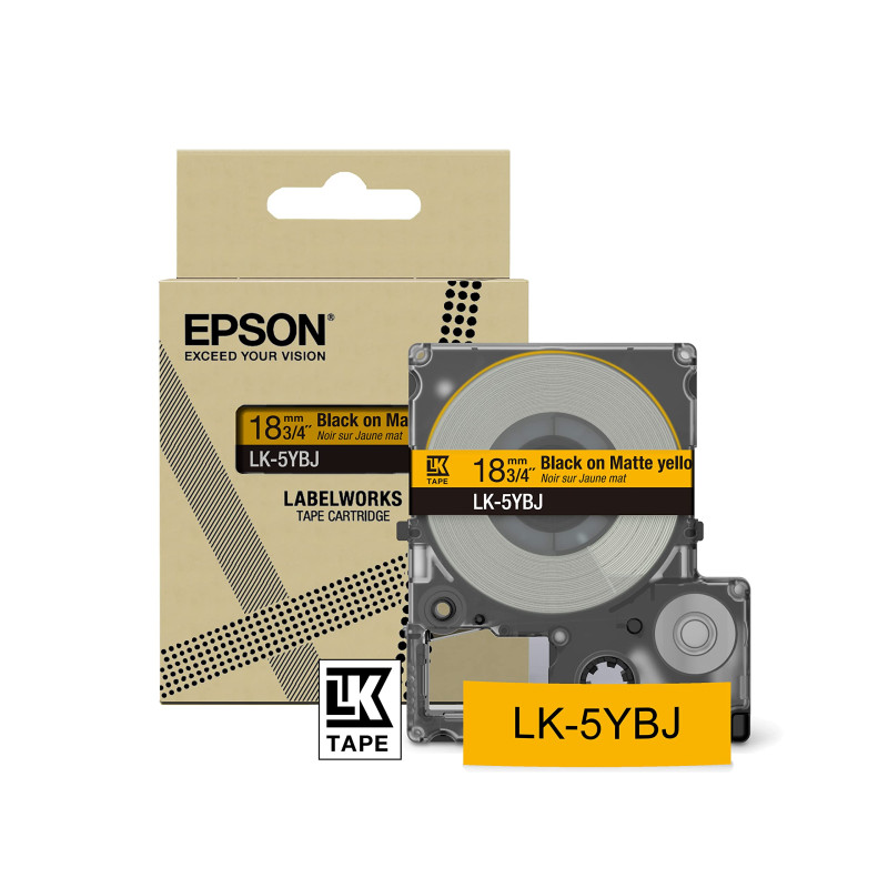 Epson Labelworks LK-5YBJ Cartouche d'étiquetage compatible avec Epson LabelWorks LW-C610 et LW-C410 Jaune/noir mat 18 mm Epson Labelworks LK-5YBJ Cartouche d'étiquetage compatible avec Epson LabelWorks LW-C610 et LW-C410 Jaune/noir mat 18 mm