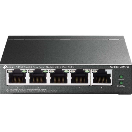 TP-Link Switch PoE TL-SG105MPE, 5 Ports avec 4 Ports PoE+ (120 Watt, IEEE-802.3afat PoE, sans Ventilateur, Plug and Play, boîtie