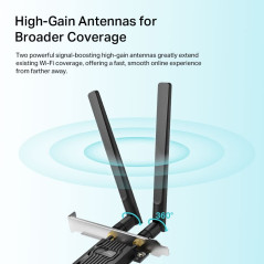 TP-Link WiFi 6 Carte WiFi PCIe AX1800 Archer TX20E, Bluetooth 5.2, Adaptateur Réseau sans Fil avec 2,4 GHz, 5 GHz, Antennes Doub