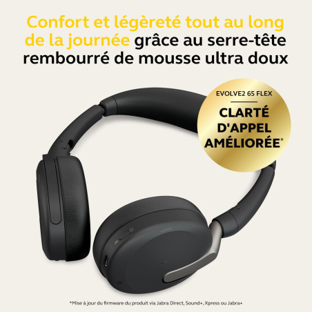 Jabra Evolve2 65 Flex, Casque Bluetooth sans Fil, avec Technologie à réduction de Bruit ClearVoice et ANC Hybride, Design Léger,