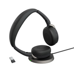 Jabra Evolve2 65 Flex - Casque stéréo avec Bluetooth, Socle de Recharge sans Fil, Technologie antibruit ClearVoice et ANC Hybrid