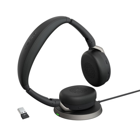 Jabra Evolve2 65 Flex - Casque stéréo avec Bluetooth, Socle de Recharge sans Fil, Technologie antibruit ClearVoice et ANC Hybrid