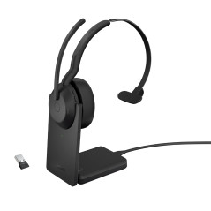 Jabra Evolve2 55 Micro-casque sans fil mono avec base de chargement, Jabra Air Comfort, micros à réduction de bruit et ANC. Fonc