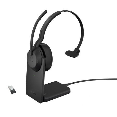 Jabra Evolve2 55 Micro-casque sans fil mono avec base de chargement, Jabra Air Comfort, micros à réduction de bruit et ANC. Fonc