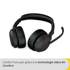 Jabra Evolve2 55 Micro-casque sans fil stéréo avec technologie Jabra Air Comfort, micros à réduction de bruit et ANC. Fonctionne