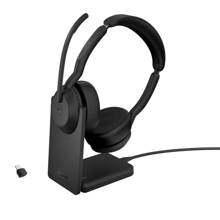Jabra Evolve2 55 Micro-casque sans fil stéréo avec base de chargement, Jabra Air Comfort, micros à réduction de bruit et ANC. Ce