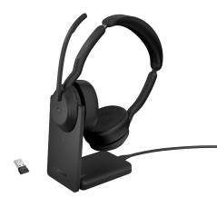 Jabra Evolve2 55, Casque Bluetooth Sans Fil avec Station de Charge, 4 Microphones, Réduction Active du Bruit, Design Léger, 18h