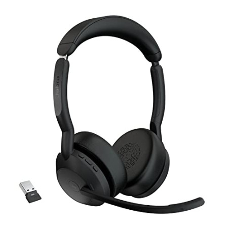 Jabra Evolve2 55 Micro-casque sans fil stéréo avec technologie Jabra Air Comfort, micros à réduction de bruit et ANC. Certifié M