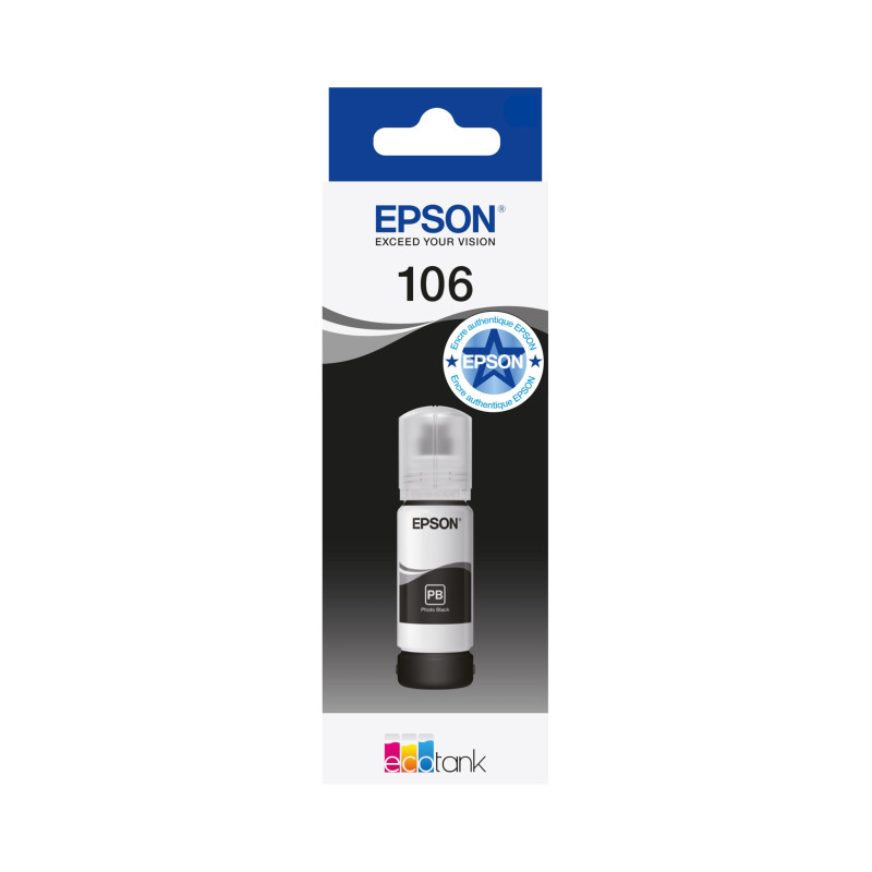 Epson 106 EcoTank Noir Photo, Bouteilles d'encre d'origine, ET-7700 ET-7750 Epson 106 EcoTank Noir Photo, Bouteilles d'encre d'origine, ET-7700 ET-7750