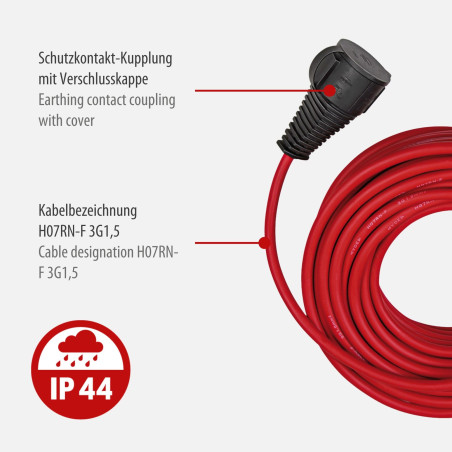 Brennenstuhl 1167830 Cordon prolongateur pour Chantier IP44, Rouge, 25 m