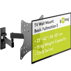 goobay Support TV Mural Orientable 23-42 Pouces 90° Inclinable VESA 200x200 Jusqu'à 15 kg Extensible 44-282 mm - Orientation Tot