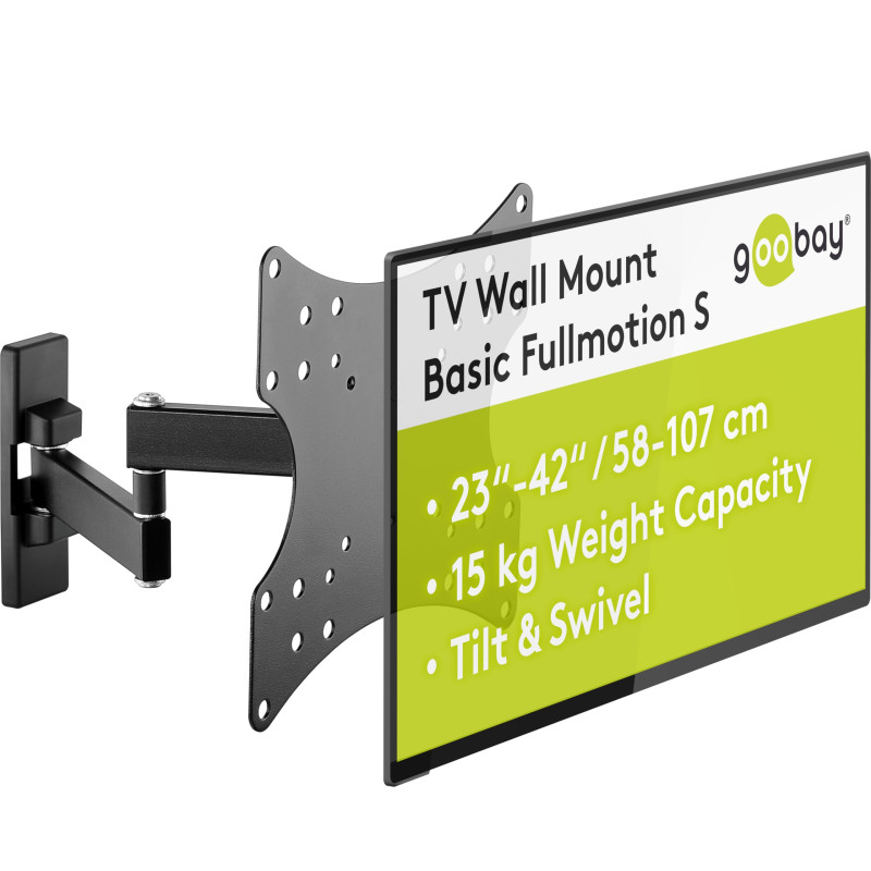 goobay Support TV Mural Orientable 23-42 Pouces 90° Inclinable VESA 200x200 Jusqu'à 15 kg Extensible 44-282 mm - Orientation Tot