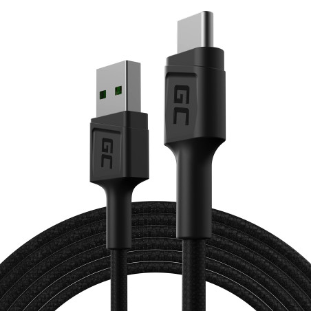 Green Cell Câble USB-A - USB-C Typ-C 2m Chargeur Cable noir compatible pour Samsung Galaxy S23 S22 S21 S20 Ultra S10 S9 S8+ | No