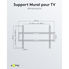 goobay Support TV Mural Fixe 37-70 Pouces Ultra-Plat 20,5 mm VESA 600x400 Jusqu'à 35 kg - Basic Fixed L - 49732