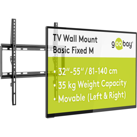 goobay Support TV Mural Fixe 32-55 Pouces Ultra-Plat 20,5 mm VESA 400x400 Jusqu'à 35 kg - Basic Fixed M - 49730