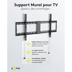 goobay Support TV Mural Fixe 43-100 Pouces Ultra-Plat 29 mm VESA 600x400 Jusqu'à 70 kg - Basic FIXED XL - 49742