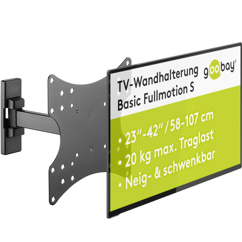 goobay Support TV Mural Orientable 23-42 Pouces 180° Inclinable VESA 200x200 Jusqu'à 20 kg - Orientation Totale S - 49713