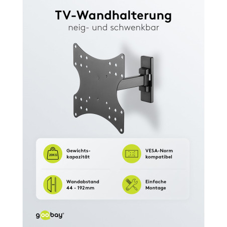 goobay Support TV Mural Orientable 23-42 Pouces 180° Inclinable VESA 200x200 Jusqu'à 20 kg - Orientation Totale S - 49713