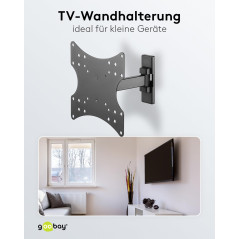 goobay Support TV Mural Orientable 23-42 Pouces 180° Inclinable VESA 200x200 Jusqu'à 20 kg - Orientation Totale S - 49713