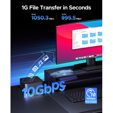 ORICO NVME Boîtier SSD M.2 USB-C USB3.1 Gen2 10Gbps Transparent Boîtier Externe de Adaptateur pour Disque Dur de 2280 PCI-E M2 M