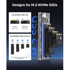 ORICO NVME Boîtier SSD M.2 USB-C USB3.1 Gen2 10Gbps Transparent Boîtier Externe de Adaptateur pour Disque Dur de 2280 PCI-E M2 M