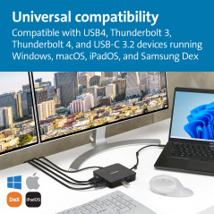 Kensington MD120U4 - Station d'Accueil USB4 avec 2 Sorties Vidéo 8K / Thunderbolt 3 & 4 / Transfert d'Alimentation 100W / 2 Port
