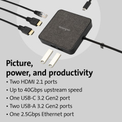 Kensington MD120U4 - Station d'Accueil USB4 avec 2 Sorties Vidéo 8K / Thunderbolt 3 & 4 / Transfert d'Alimentation 100W / 2 Port
