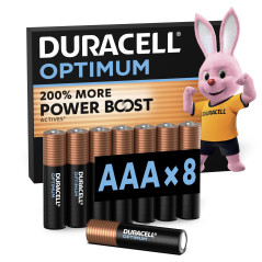 DURACELL Optimum Piles AAA (Lot de 8) – Piles Alcalines 1,5V – +200 % d’actifs Power Boost – Répondent aux exigences des apparei