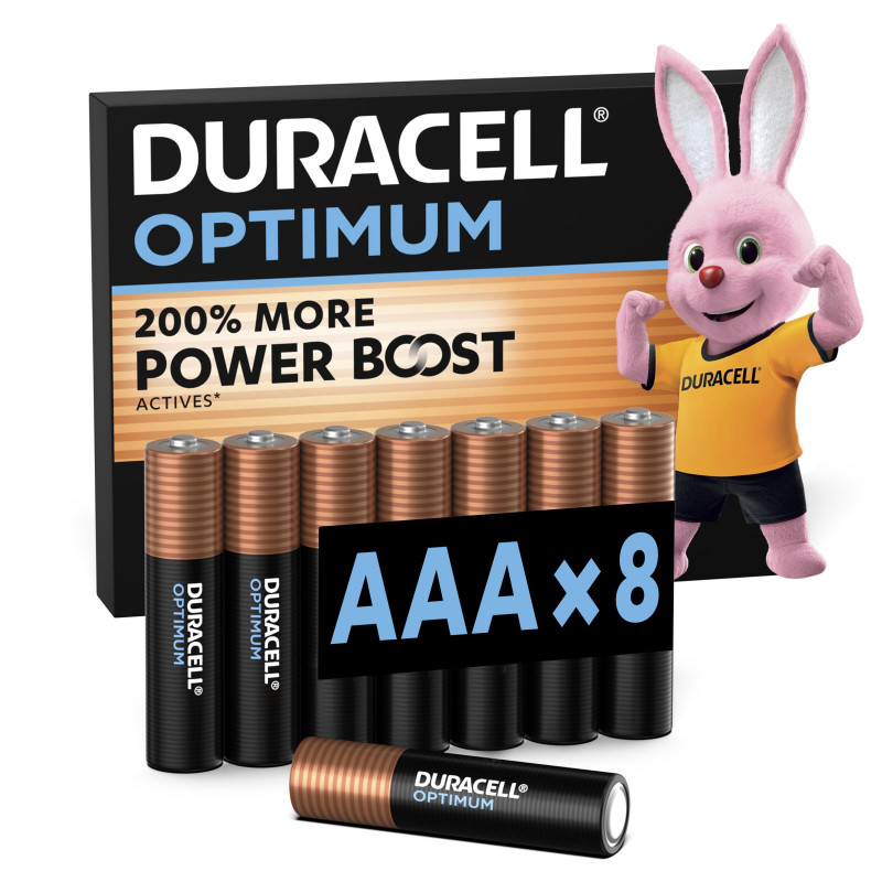 DURACELL Optimum Piles AAA (Lot de 8) – Piles Alcalines 1,5V – +200 % d’actifs Power Boost – Répondent aux exigences des apparei DURACELL Optimum Piles AAA (Lot de 8) – Piles Alcalines 1,5V – +200 % d’actifs Power Boost – Répondent aux exigences des apparei