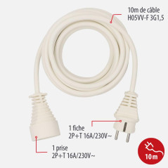 Brennenstuhl Rallonge 10m de câble (Utilisation en intérieur) 1168461 Blanc