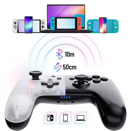 Oniverse Manette Switch sans fil White Star - Manette Switch Pro - Manette LED Bluetooth pour Switch, Switch OLED, Switch Lite (