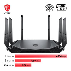 MSI Radix AX6600 WiFi 6 Routeur Gaming Tri-Bande - WLAN Rapide jusqu'à 6600 Mbps (5GHz, 2.4GHz sans Fil), Priorité AI QoS, MU-MI