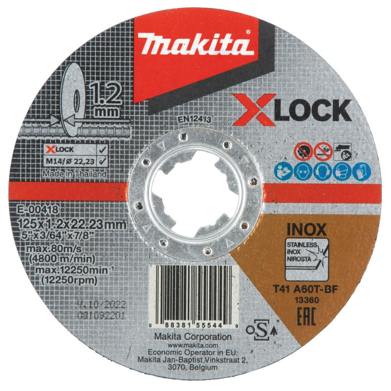 Disque à Tronçonner Métal/Inox Ø125 mm X-LOCK - MAKITA E-00418 Disque à Tronçonner Métal/Inox Ø125 mm X-LOCK - MAKITA E-00418