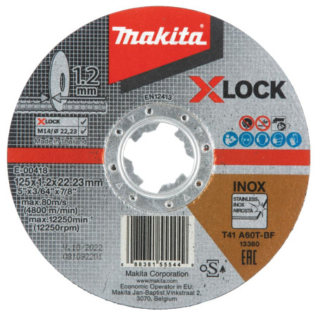Disque à Tronçonner Métal/Inox Ø125 mm X-LOCK - MAKITA E-00418