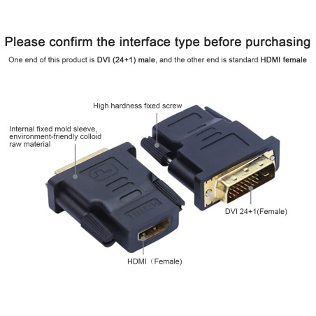 luoshaPUCY Adaptateur DVI vers HDMI, Adaptateur HDMI Femelle vers DVI mâle (24+1, Noir) 1080P Full HD