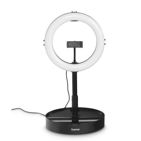 Hama Lampe Annulaire LED avec Support (Ring Light LED Portatif, Reglable, Anneau Lumineux 10.2 Pouces, Extensible 52 à 138cm, Té