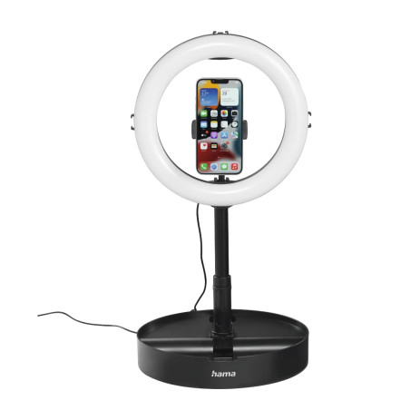 Hama Lampe Annulaire LED avec Support (Ring Light LED Portatif, Reglable, Anneau Lumineux 10.2 Pouces, Extensible 52 à 138cm, Té