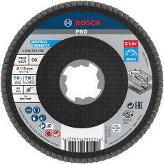 Bosch 1x Plateau à lamelles PRO Metal X571, version bombée pour X-Lock (pour Acier, Acier inoxydable, Ø 115 mm, Grain 60, Profes