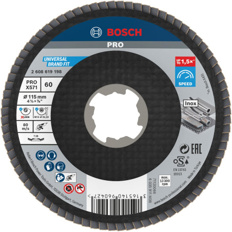 Bosch 1x Plateau à lamelles PRO Metal X571, version bombée pour X-Lock (pour Acier, Acier inoxydable, Ø 115 mm, Grain 60, Profes