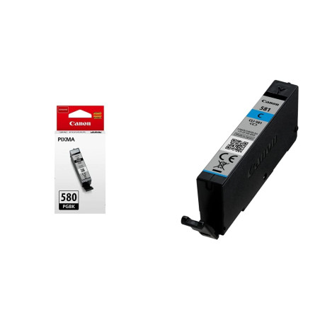 Canon PGI-580 Cartouche PGBK Noire Pigmenté (Emballage Carton) & CLI-581 Cartouche C Cyan (Emballage Carton)