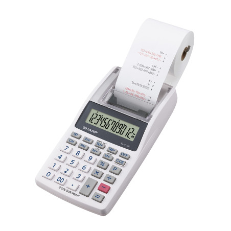 Sharp Mini calculatrice-imprimante de bureau à 12 chiffres avec écran LCD - Impression bicolore (noir/rouge) - Couleur : gris