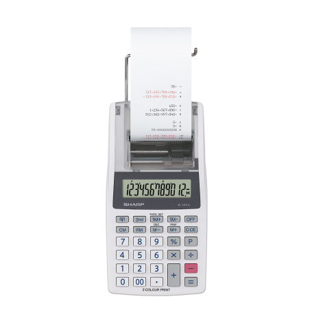 Sharp Mini calculatrice-imprimante de bureau à 12 chiffres avec écran LCD - Impression bicolore (noir/rouge) - Couleur : gris