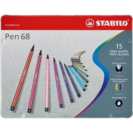 Stabilo Pen 68 Boîte métal de 15 feutres