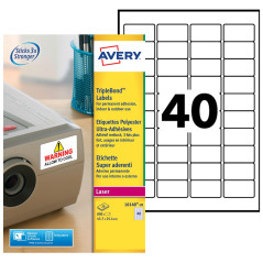 AVERY - 800 Étiquettes Ultra-Adhésives Personnalisables Polyester - Format 45,7 x 25,4 mm - Impression Laser