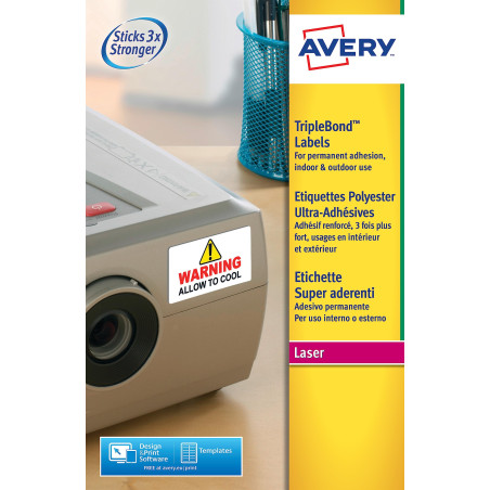 AVERY - 800 Étiquettes Ultra-Adhésives Personnalisables Polyester - Format 45,7 x 25,4 mm - Impression Laser