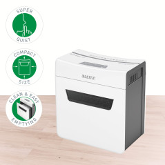 Leitz IQ 80930000 3M Premium - Destructeur de Documents Coupe Micro Sécurité P5, Capacité 3 Feuilles, Corbeille 10 litres, Blanc