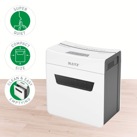 Leitz IQ 80930000 3M Premium - Destructeur de Documents Coupe Micro Sécurité P5, Capacité 3 Feuilles, Corbeille 10 litres, Blanc