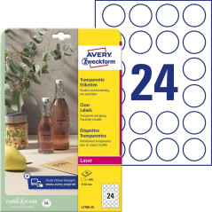 AVERY - Zweckform Etiquettes Crystal Clear, diamètre: 40 mm pour surfaces miroitantes comme le verre