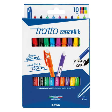 TRATTO CF10 CANCELLIK Ass Busta Stylo roller gel (noir, bleu, vert, bleu clair, vert clair, orange, rouge, jaune, bleu)