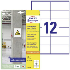 Avery Zweckform l7875–20 Papier antidérapante Étiquettes, 105 x 48 mm, 20 feuilles/240 étiquettes Blanc